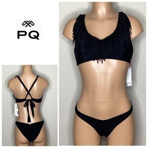 New. PQ black fringe teeny bikini. D-cup/medium. Retails $172